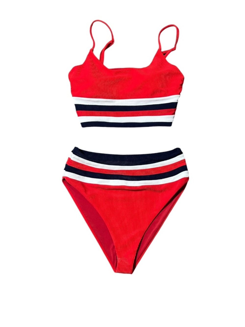 Beach Riot Red Striped High Waist Bikini Set